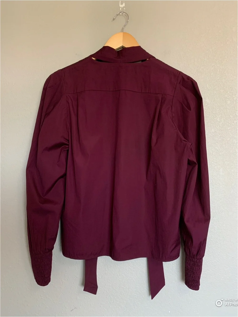 Madewell Large V-Neck Button Front Top With Neck Tie in Dark Pomegranate NWT